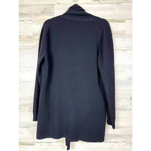 Lafayette 148 Women’s L Black Cashmere Blend Long Cardigan Leather Clasp Closure - Picture 2 of 6
